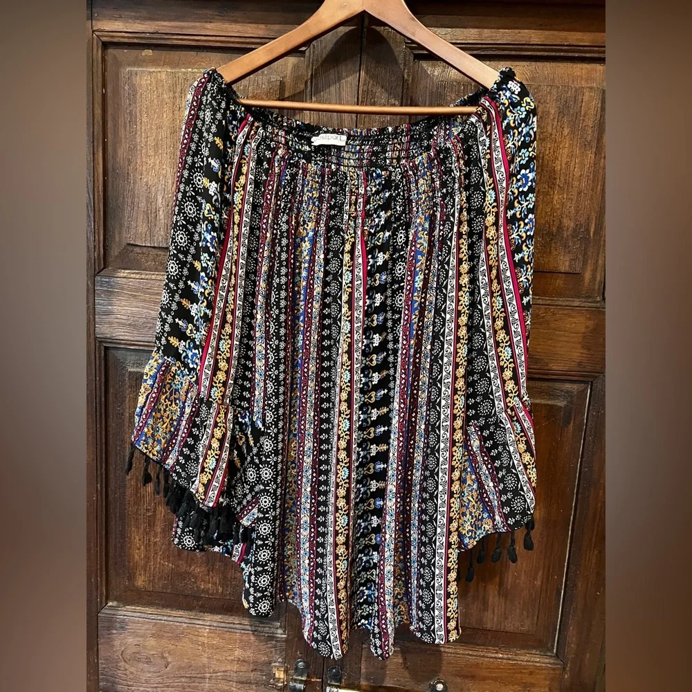 Westport Bohemian Multicolor Off-Shoulder Top long sleeve/ Size 3X - Picture 2 of 13